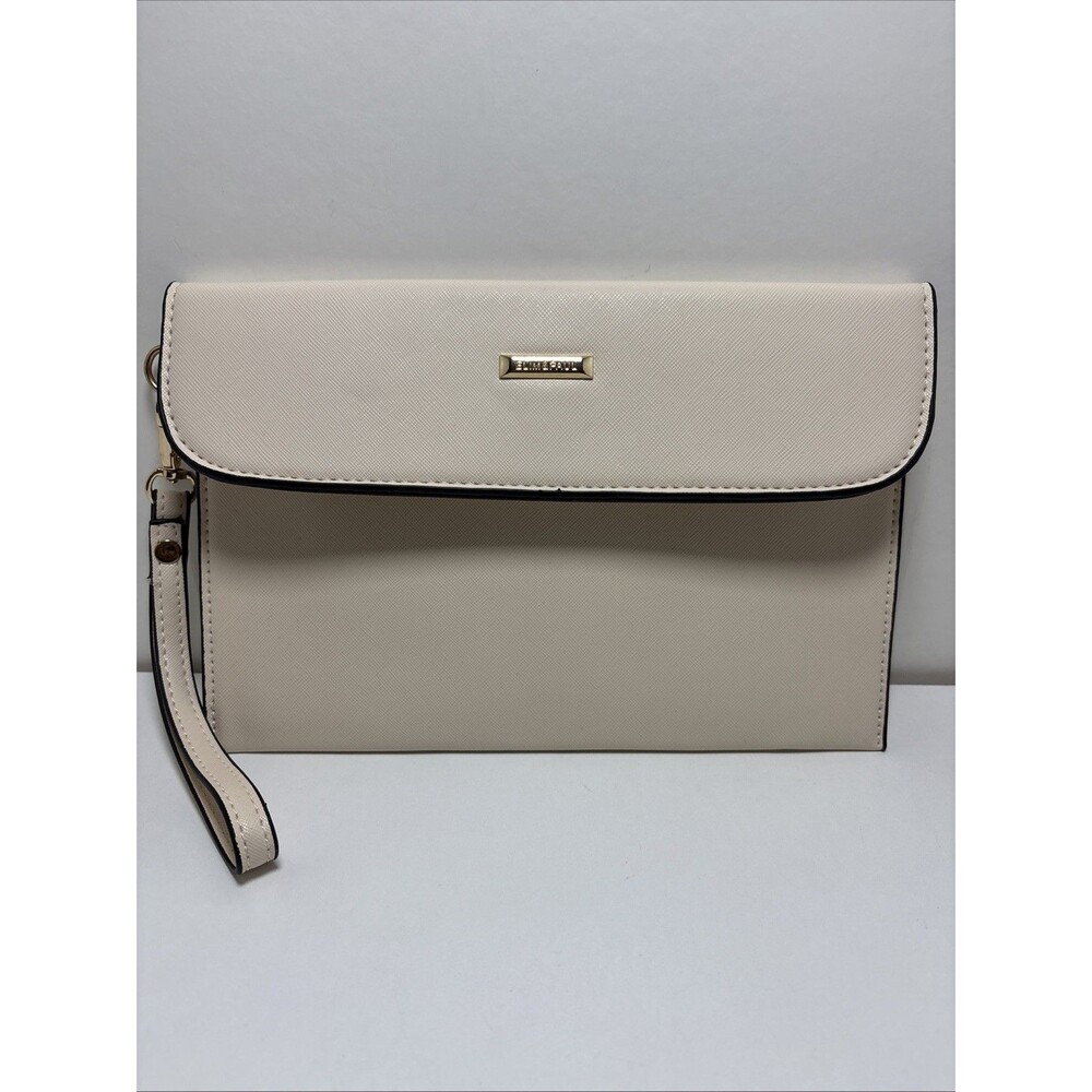 Elim & Paul Women's Cream Small Wristlet Zip Pouch Clutch w/ Wrist Strap